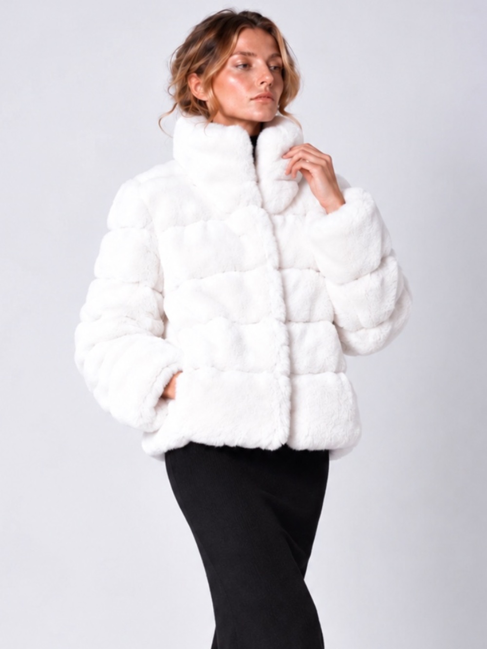 Donna Salyers Fabulous Furs Posh White Quilted Faux Fur Jacket 3XL